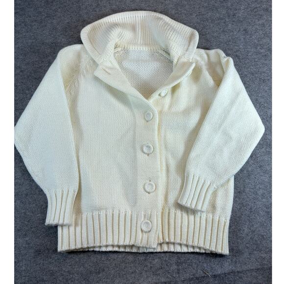 VINTAGE Cardigan Sweater Womens Medium Cream Chunky Knit Cozy Minimalist Preppy - Picture 1 of 5